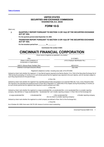 Thumbnail Cincinnati Financial
 10-Q Quarterly Report FY 