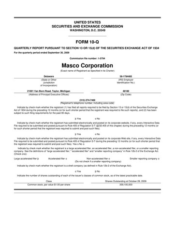 Thumbnail Masco 10-Q Quarterly Report FY 