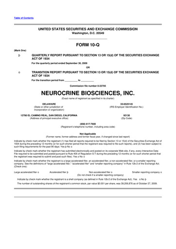 Thumbnail Neurocrine Biosciences
 10-Q Quarterly Report FY 