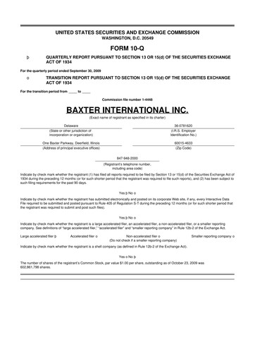 Thumbnail Baxter 10-Q Quarterly Report FY 