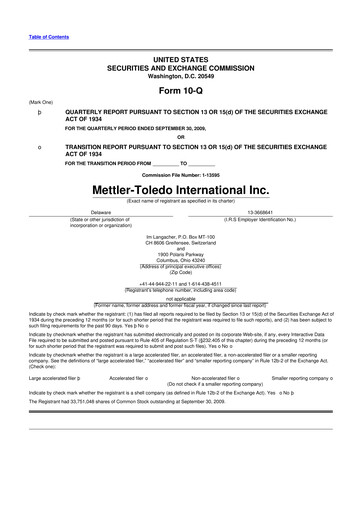 Thumbnail Mettler Toledo 10-Q Quarterly Report FY 