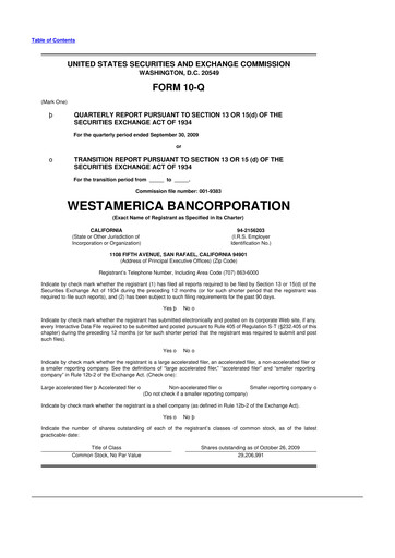 Vorschaubild Westamerica Bancorporation
 10-Q Quartalsbericht  