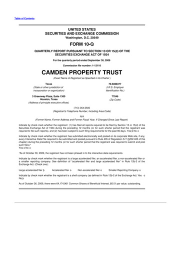 Thumbnail Camden Property Trust
 10-Q Quarterly Report FY 