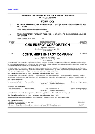 Thumbnail CMS Energy
 10-Q Quarterly Report FY 