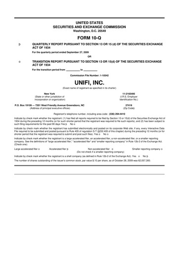 Thumbnail Unifi 10-Q Quarterly Report FY 