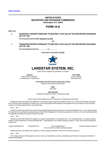 Miniature Landstar System
 10-Q Rapport trimestriel  