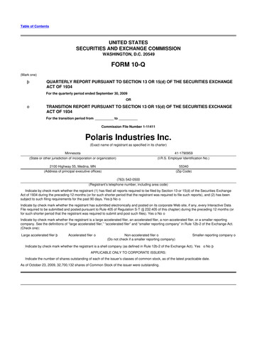 Thumbnail Polaris 10-Q Quarterly Report FY 