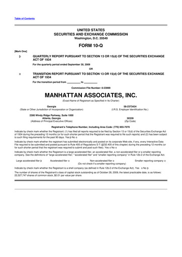 Thumbnail Manhattan Associates
 10-Q Quarterly Report FY 
