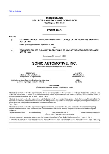 Thumbnail Sonic Automotive
 10-Q Quarterly Report FY 