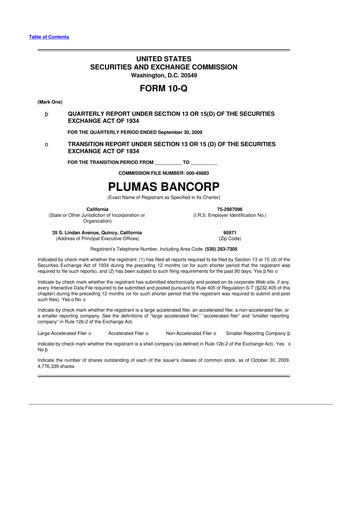 Miniature Plumas Bancorp 10-Q Rapport trimestriel  