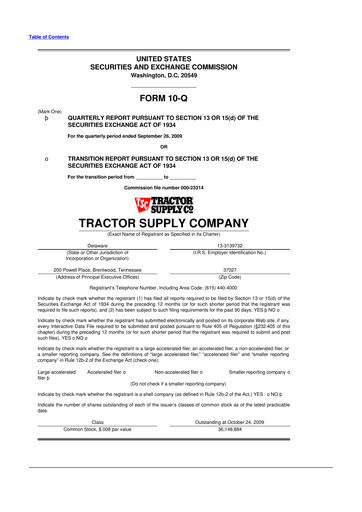 Thumbnail Tractor Supply 10-Q Quarterly Report FY 