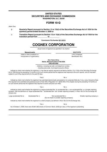 Thumbnail Cognex 10-Q Quarterly Report FY 