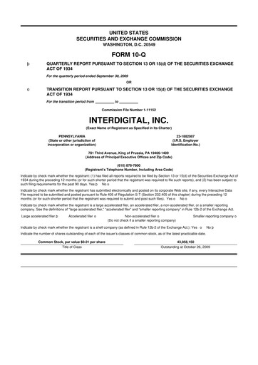 Thumbnail InterDigital
 10-Q Quarterly Report FY 