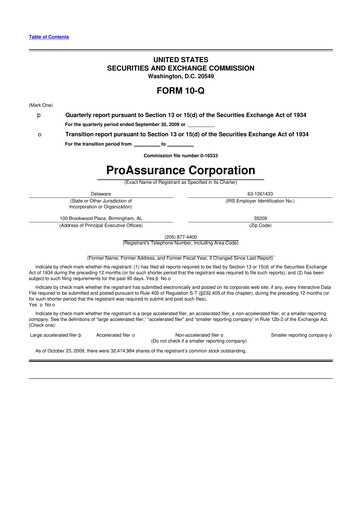 Miniature ProAssurance 10-Q Rapport trimestriel  