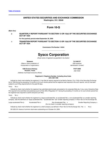 Thumbnail Sysco 10-Q Quarterly Report FY 