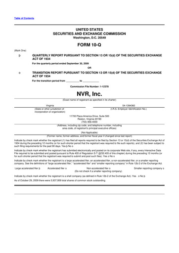 Vorschaubild NVR 10-Q Quartalsbericht  