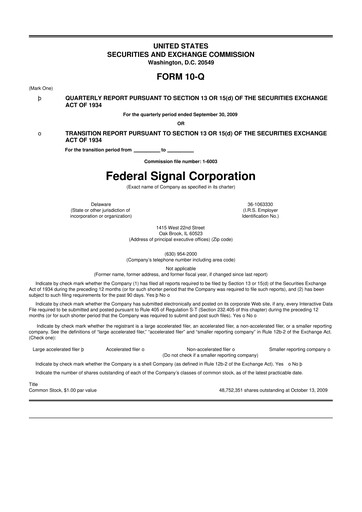 Thumbnail Federal Signal 10-Q Quarterly Report FY 