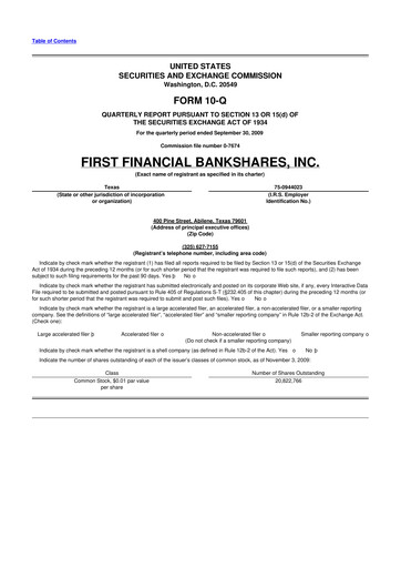 Thumbnail First Financial Bankshares 10-Q Quarterly Report FY 