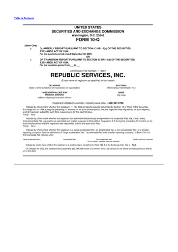 Thumbnail Republic Services
 10-Q Quarterly Report FY 