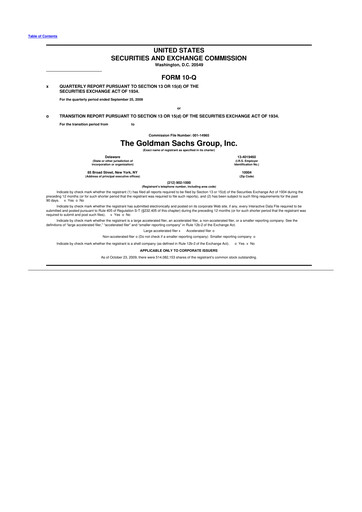 Thumbnail Goldman Sachs 10-Q Quarterly Report FY 