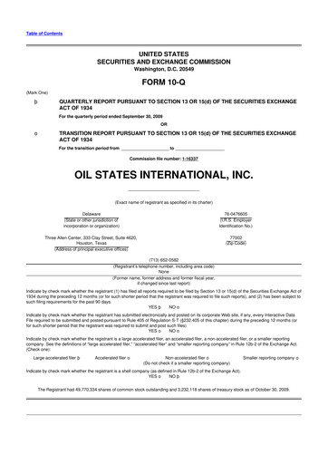 Thumbnail Oil States International
 10-Q Quarterly Report FY 