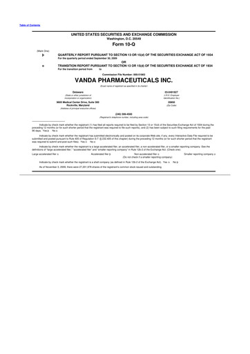 Thumbnail Vanda Pharmaceuticals 10-Q Quarterly Report FY 