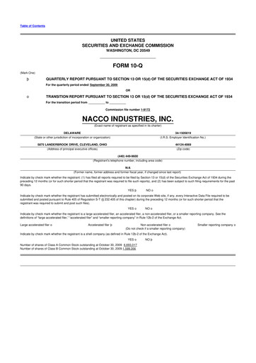 Miniature NACCO Industries
 10-Q Rapport trimestriel  