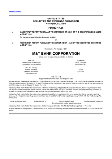 Thumbnail M&T Bank 10-Q Quarterly Report FY 