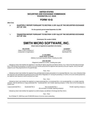 Miniature Smith Micro Software
 10-Q Rapport trimestriel  