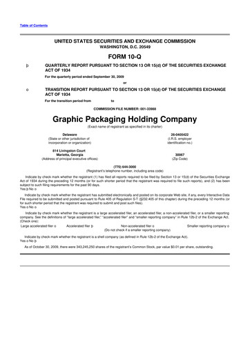 Thumbnail Graphic Packaging 10-Q Quarterly Report FY 