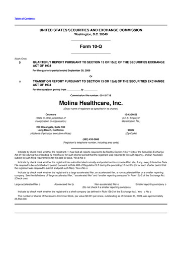 Thumbnail Molina Healthcare
 10-Q Quarterly Report FY 