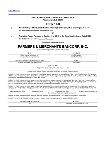 Thumbnail Farmers & Merchants Bancorp 10-Q Quarterly Report FY 