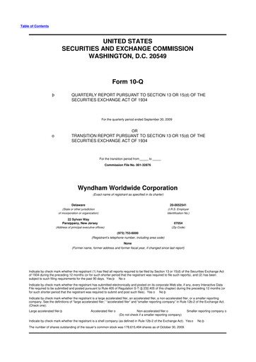 Miniature Travel + Leisure 10-Q Rapport trimestriel  