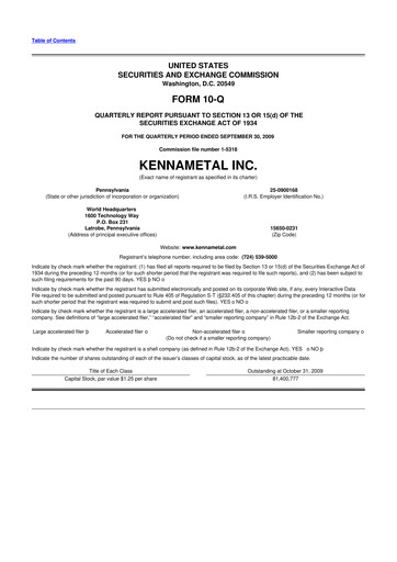 Miniature Kennametal 10-Q Rapport trimestriel  