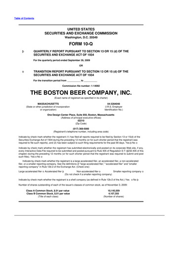 Vorschaubild Boston Beer Company 10-Q Quartalsbericht  