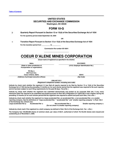 Thumbnail Coeur Mining
 10-Q Quarterly Report FY 