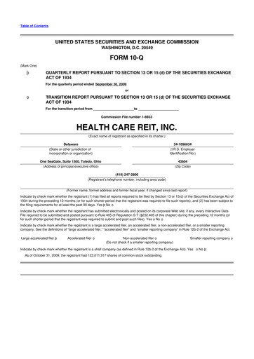 Thumbnail Welltower
 10-Q Quarterly Report FY 