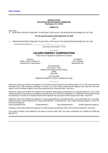 Thumbnail Valero Energy 10-Q Quarterly Report FY 