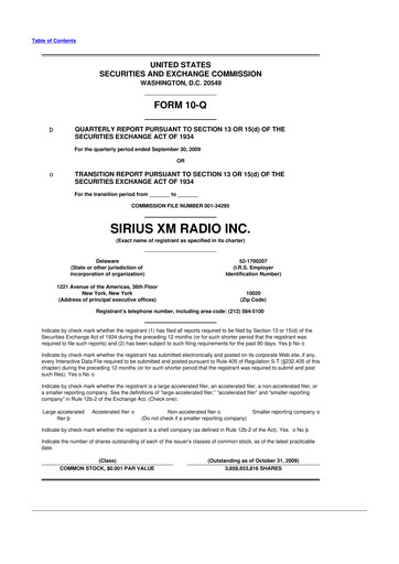 Thumbnail Sirius XM 10-Q Quarterly Report FY 