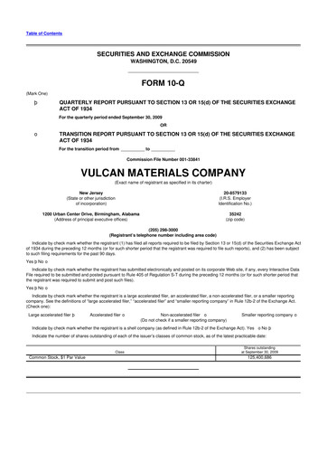 Vorschaubild Vulcan Materials 10-Q Quartalsbericht  