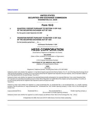 Thumbnail Hess 10-Q Quarterly Report FY 