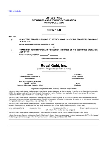 Thumbnail Royal Gold
 10-Q Quarterly Report FY 