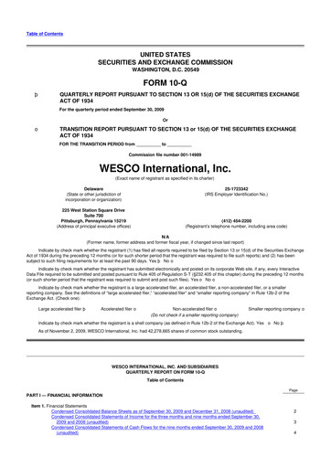 Thumbnail WESCO International
 10-Q Quarterly Report FY 