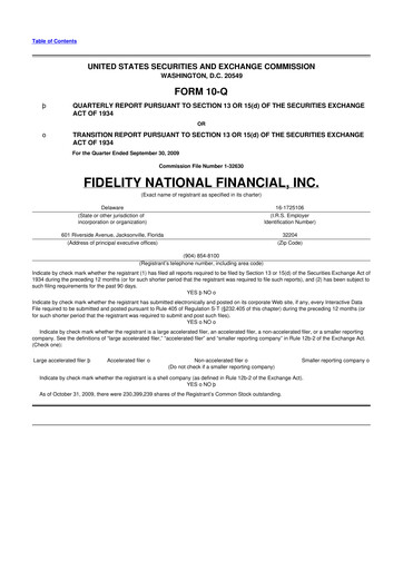 Thumbnail Fidelity National Financial
 10-Q Quarterly Report FY 