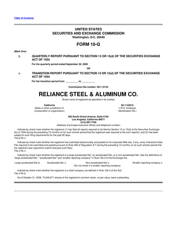 Thumbnail Reliance


 10-Q Quarterly Report FY 