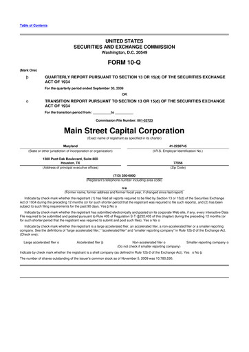 Thumbnail Main Street Capital
 10-Q Quarterly Report FY 