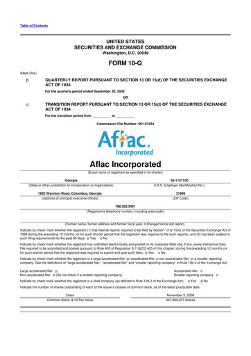 Thumbnail Aflac 10-Q Quarterly Report FY 