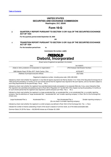 Miniature Diebold Nixdorf
 10-Q Rapport trimestriel  