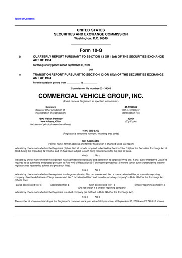 Miniature Commercial Vehicle Group (CVG) 10-Q Rapport trimestriel  