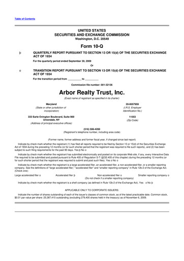 Thumbnail Arbor Realty Trust
 10-Q Quarterly Report FY 
